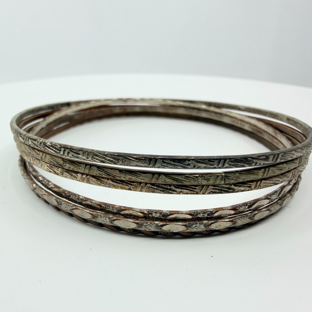 VTG Mixed Metal Bangle Bracelets Set of 6 Silver & Copper Tone